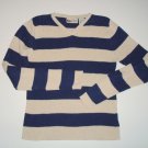 FADED GLORY Navy/Beige Stripe Ribbed V-Neck Sweater Girls 10/12