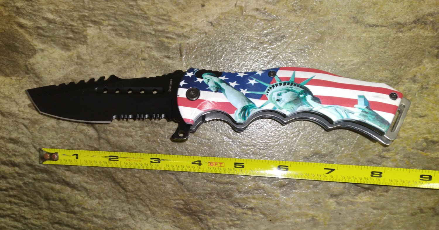 Statue of Liberty New York Pocket Knife Spring Assist