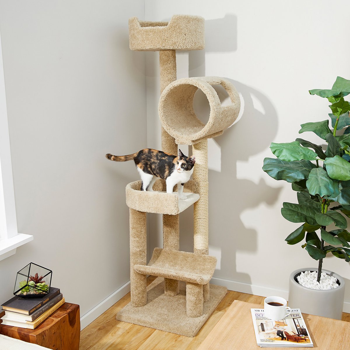 Frisco 69in Real Carpet Wooden Cat Tree