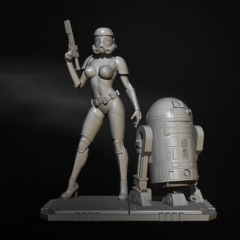 1/24 Resin Figure Model Kit Star Wars Girl Stormtrooper R2-D2 Unpainted Unassamb