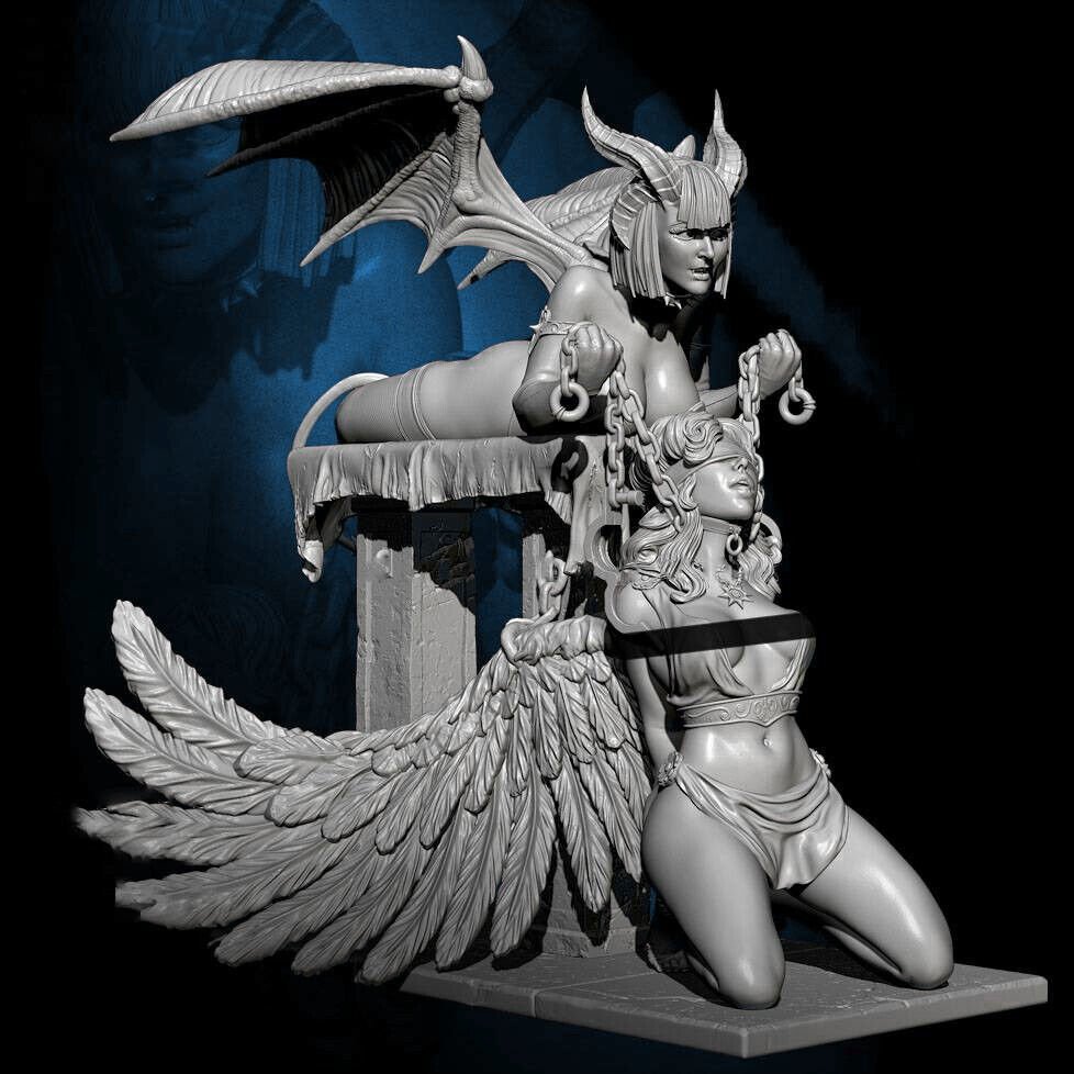 1/8 220mm 3D Print Figure Model Kit Sexy Girls Demon & Angel Fantasy Unpainted