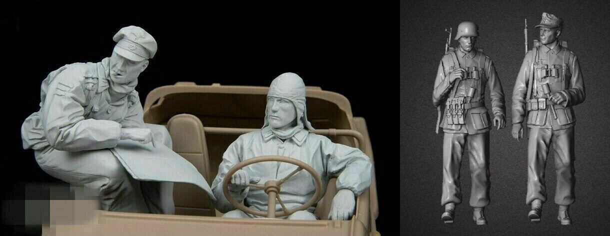 1/16 120mm 4pcs Set Resin Figure Model Kit German Soldiers WWII WW2 Unpainted