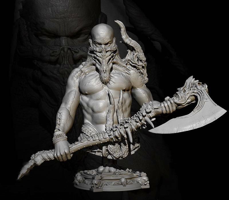 60mm BUST Resin Figure Model Kit Axe Warrior Demon Fantasy Unpainted Unassembled