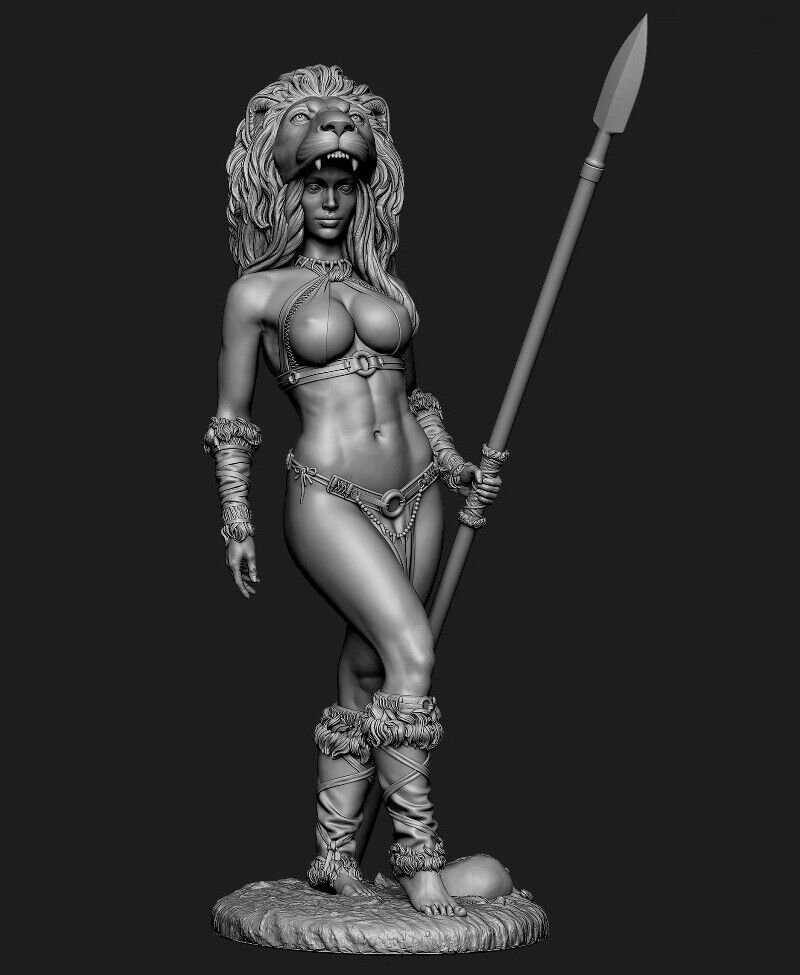 1/32 54mm Resin Figure Model Kit Sexy Girl Warrior Barbarian Lion Head Unpainted