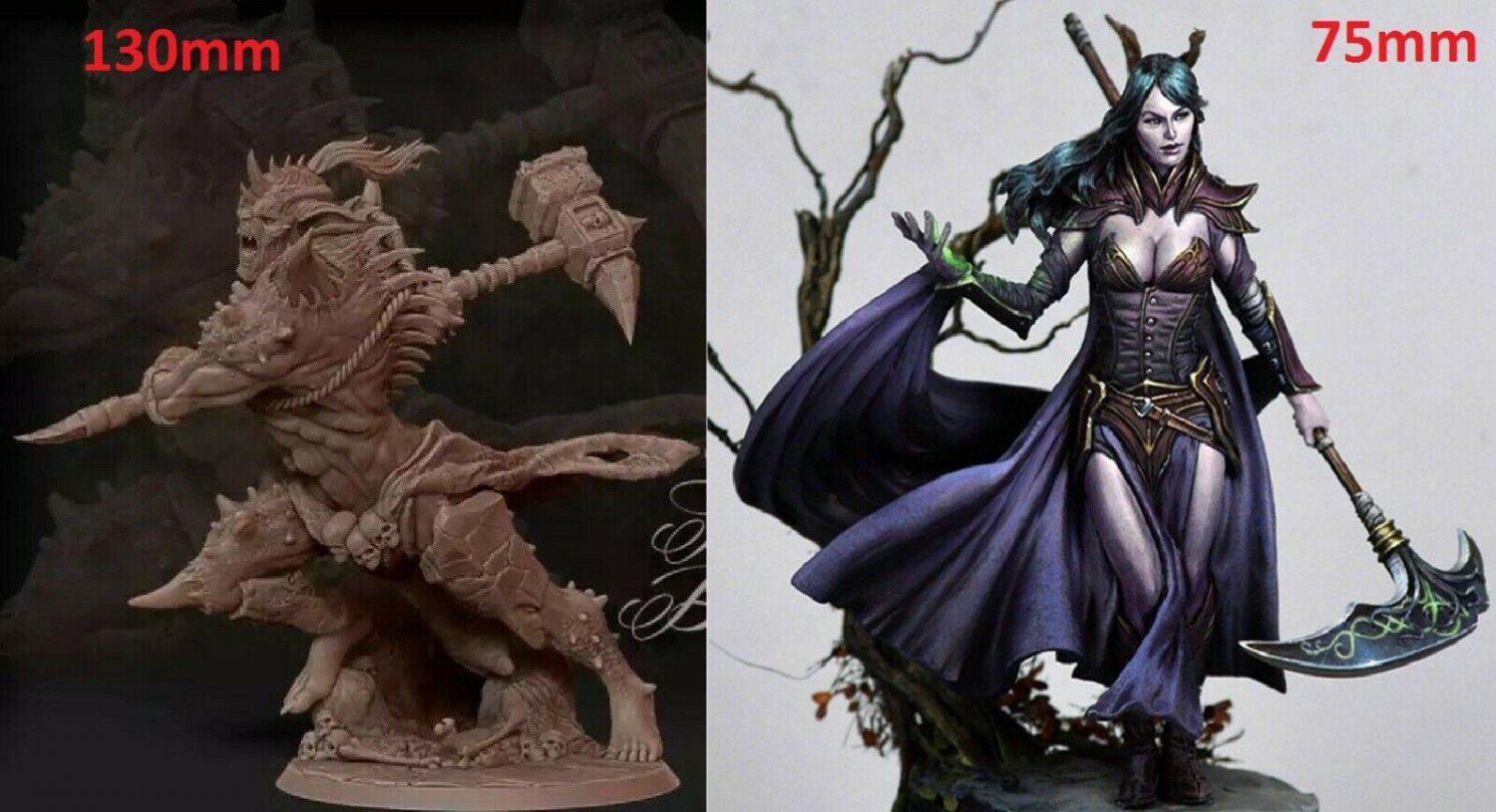 Two Resin Figure Model Kit Dark Elves Magic + Dragondor Unpainted Unassambled