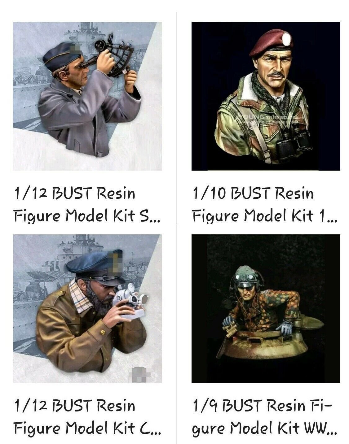 BUST Set 4pcs Resin Figure Model Kit Soldiers WWII WW2 Unpainted Unassambled