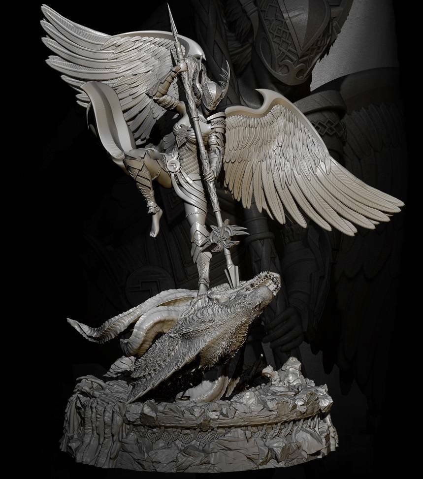 85mm Resin Figure Model Kit Warrior Angel and Serpent Dragon Unpainted