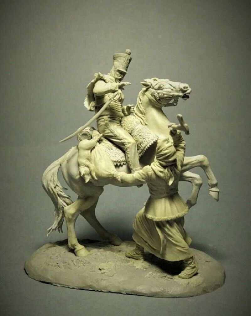 1/32 54mm Resin Figure Model Kit French Cavalryman & Russian Woman Unpainted