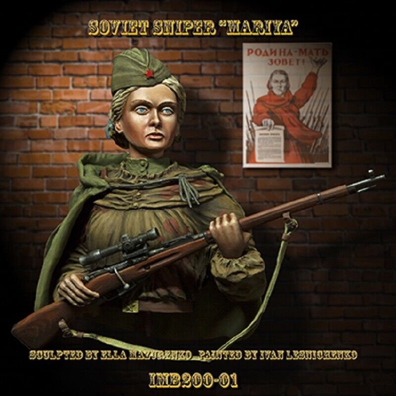 1/10 BUST Resin Figure Model Kit Soviet Soldier Sniper Girl WWII Unpainted