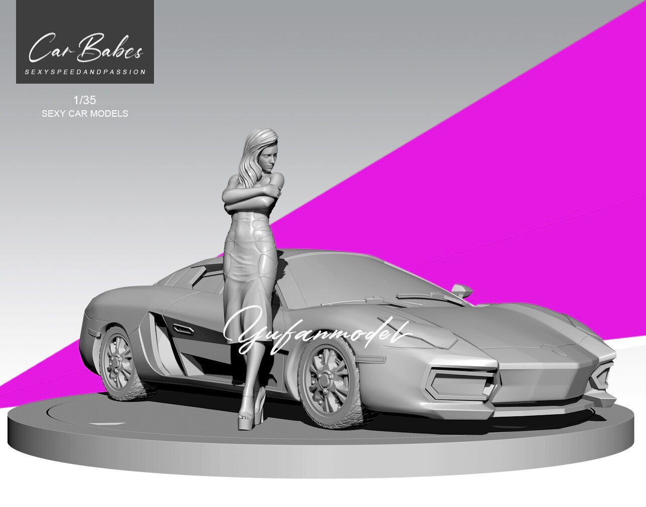 1/35 Resin Figure Model Kit Modern Sexy Girl with Speed Racing Car Unpainted