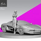 1/35 Resin Figure Model Kit Modern Sexy Girl with Speed Racing Car Unpainted