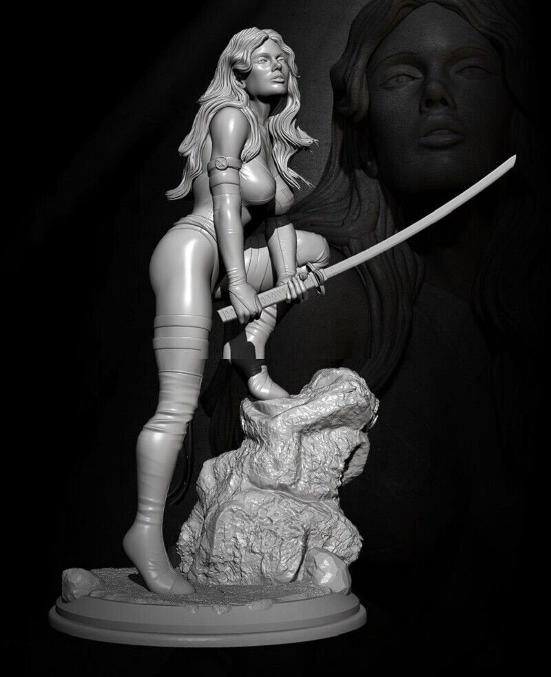 1/24 75mm Resin Figure Model Kit Sexy Girl Female Warrior Samurai Unpainted