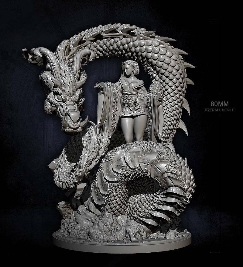 80mm Resin Figure Model Kit Sexy Girl and Dragon Fantasy Unpainted X0243
