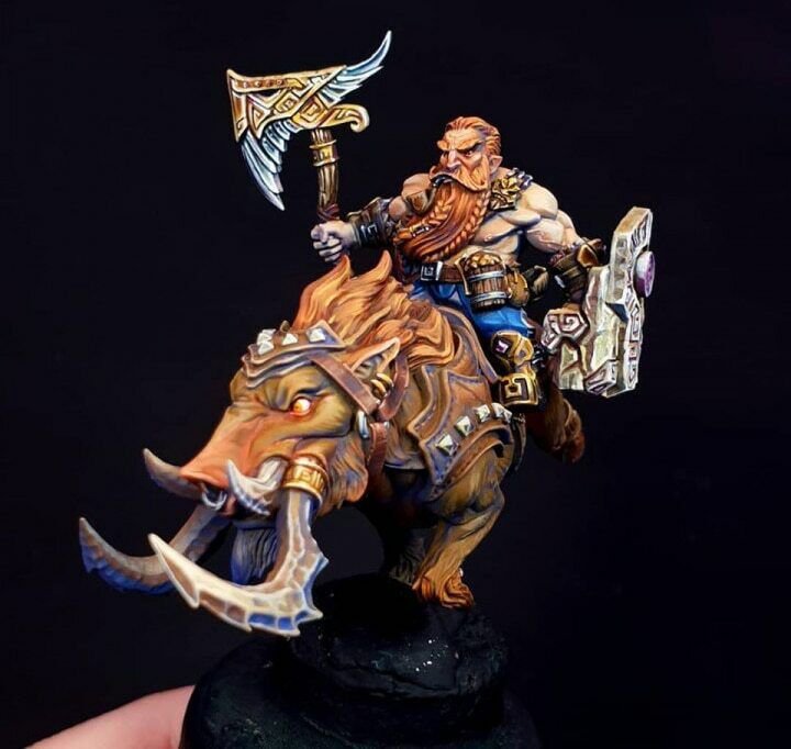 56mm Resin Figure Model Kit Dwarf Warrior Boar Rider Unpainted Unassambled
