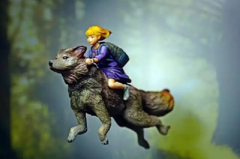 1/24 75mm Resin Figure Model Kit Girl Riding a Wolf WWII Unasembled Unpainted