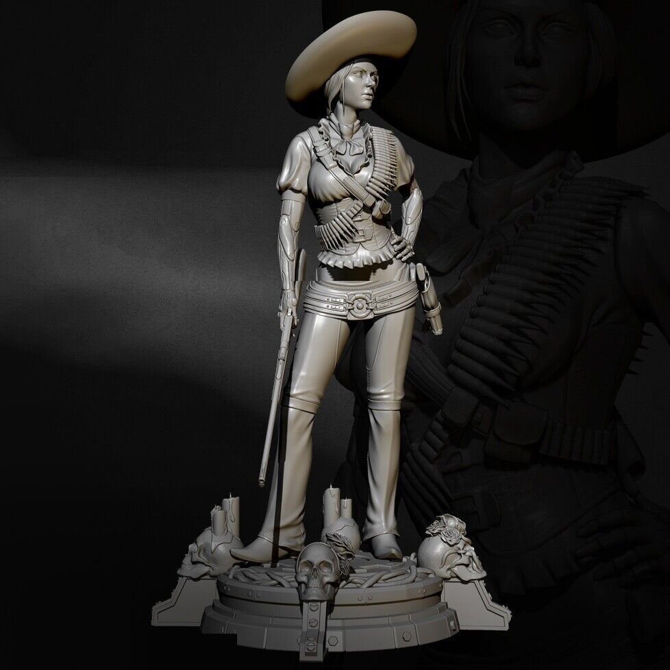1/24 75mm Resin Figure Model Kit Sexy Girl Cowboy CyberPunk Fantasy Unpainted