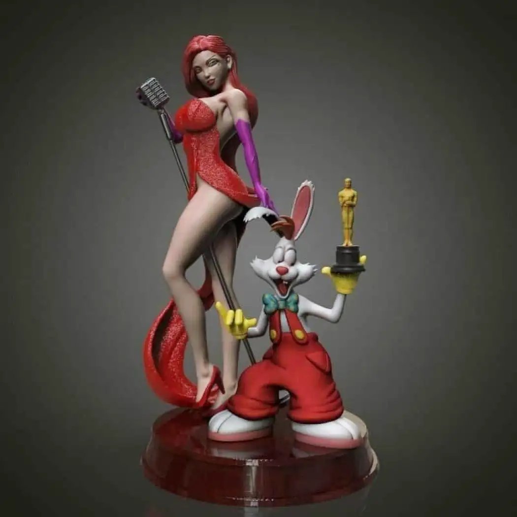 1/24 75mm 3D Print Model Kit Modern Beautiful Girl Singer and Rabbit Unpainted