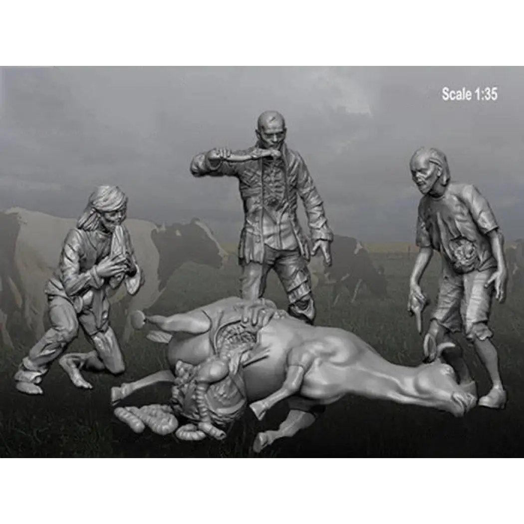 1/35 3pcs with bull Resin Model Kit Zombie Post Post Apocalypse Unpainted