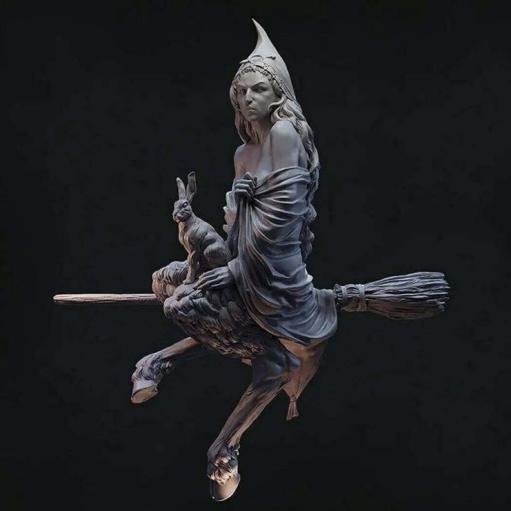 1/24 Resin Model Kit Beautiful Girl Woman Witch on a Broomstick Unpainted