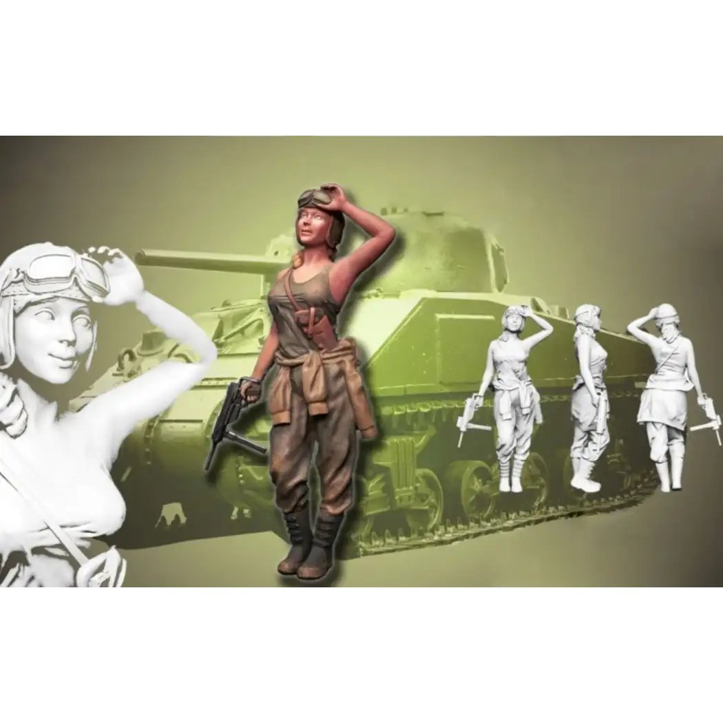1/16 Resin Model Kit Beautiful Girl US Army Soldier Tanker WW2 Pin Up Unpainted