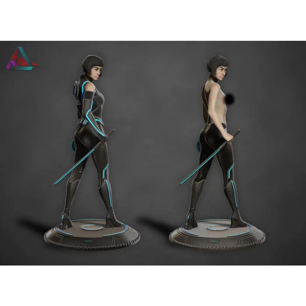 1/24 Resin Model Kit Futuristic Beautiful Girl with a Swordsman Tron Unpainted