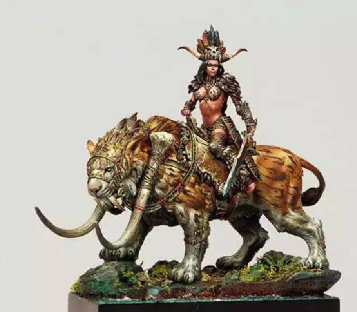 1/24 Resin Model Kit Warrior Beautiful Girl Barbarian on the Beast Unpainted