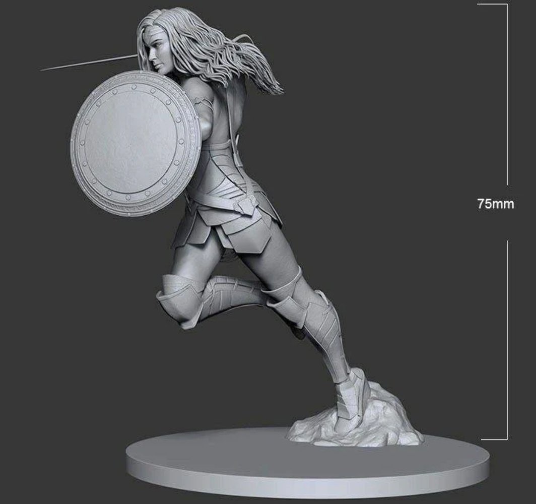 1/24 75mm 3D Print Superhero Model Kit Wonder Woman Beautiful Girl Unpainted