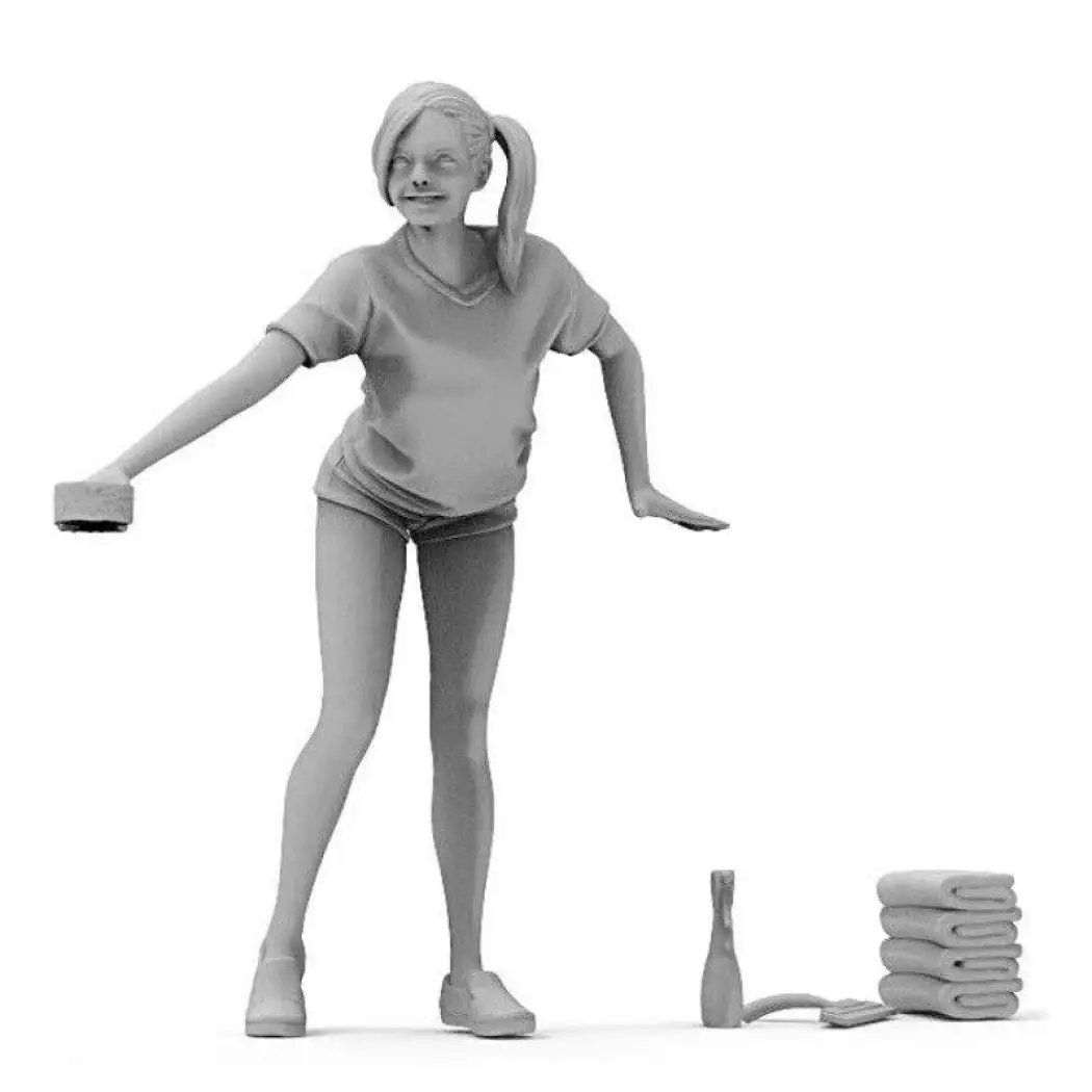 1/35 Resin Model Kit Modern Asian Beautiful Girl Washing Unpainted