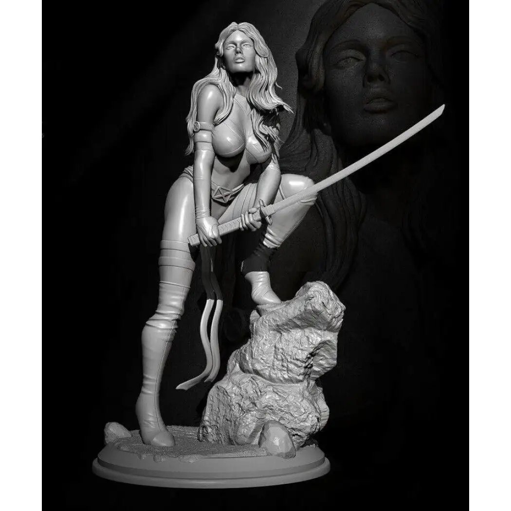 1/24 75mm 3D Print Model Kit Beautiful Girl with Samurai Sword Unpainted