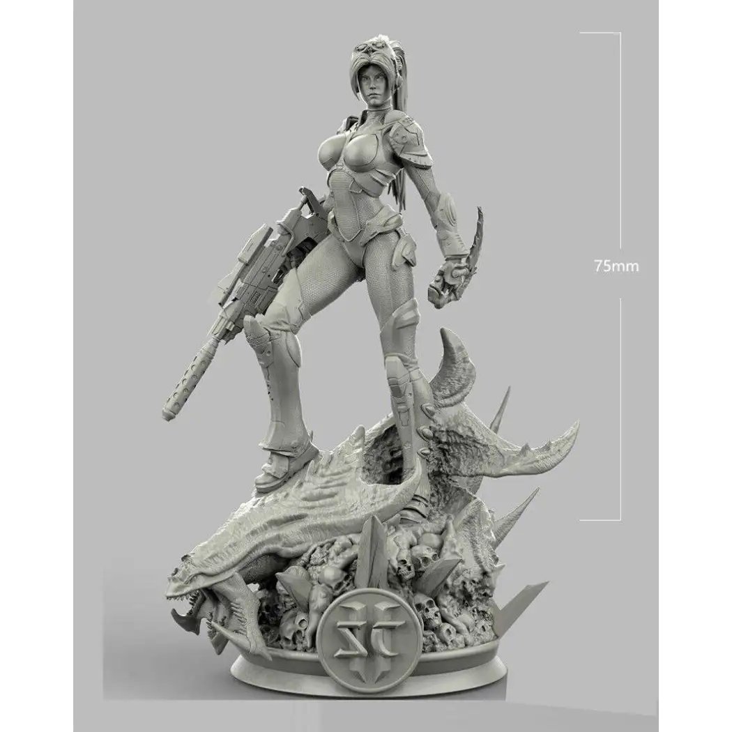 1/24 75mm Resin Model Kit Space Beautiful Girl Head Hunter TD-2808 Unpainted