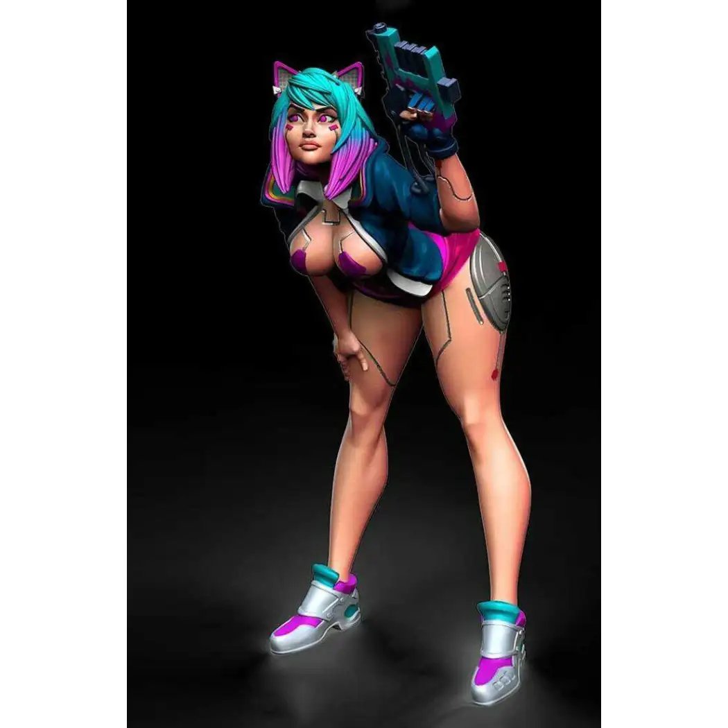 1/18 3D Print Cyberpunk Model Kit Nudes Beautiful Girl Cat Shooter Unpainted