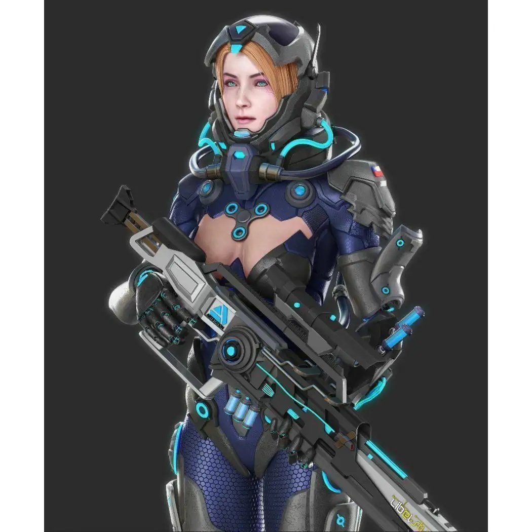 1/24 75mm 3D Print Cyberpunk Model Kit Space Beautiful Girl Shooter Unpainted