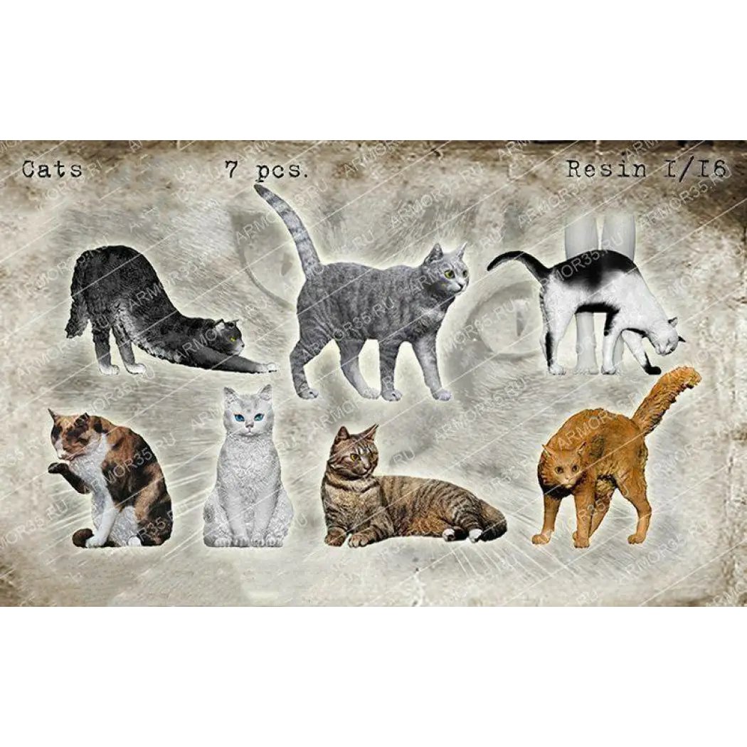 1/16 7pcs Resin Model Kit Animals Cats Unpainted