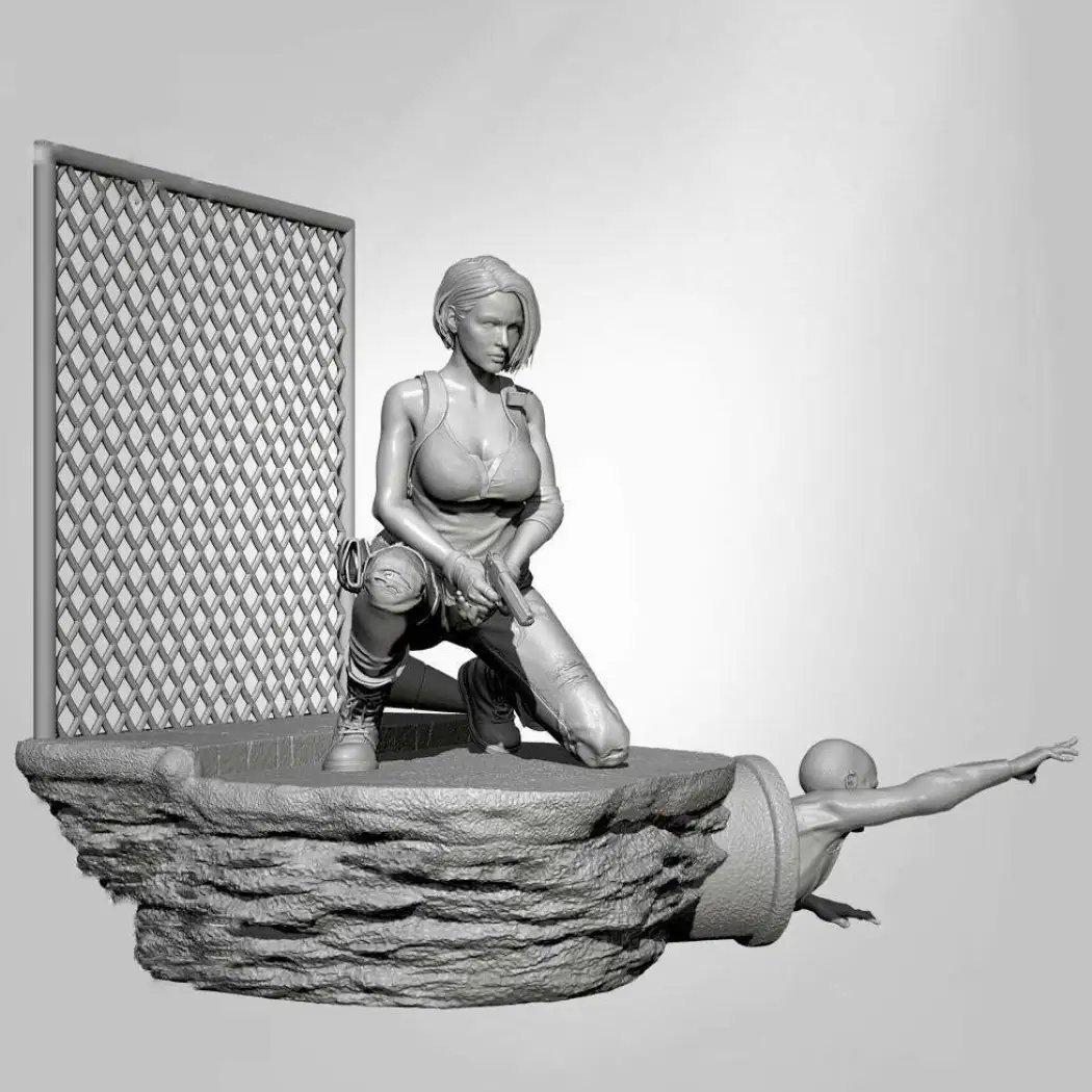 1/24 Resin Model Kit Beautiful Girl Shooter Zombie Apocalypse Unpainted