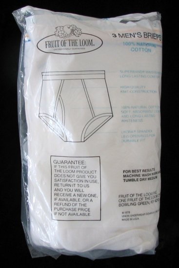 *1 Pkg 3 Pair Vintage 70's Fruit of the Loom Briefs Large 38-40