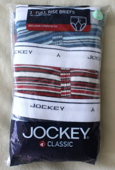 3 Pair Classic Jockey Y-Front Full Rise Briefs M 34 Red/Blue Striped