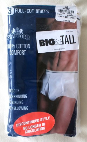 *3 Pair STAFFORD Full-Cut Briefs 50 Big&Tall White Discontinued