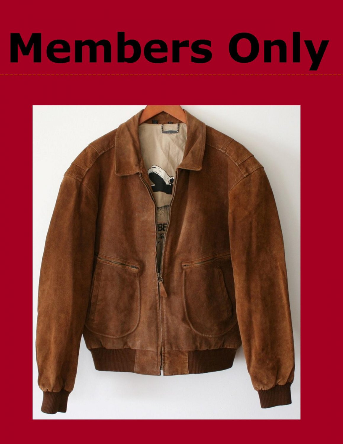 Vintage 80's Mens Members Only Suede Leather Jacket Size 44