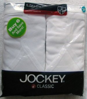 6 Pair Classic Jockey Y-Front Full Rise Briefs L 36 White