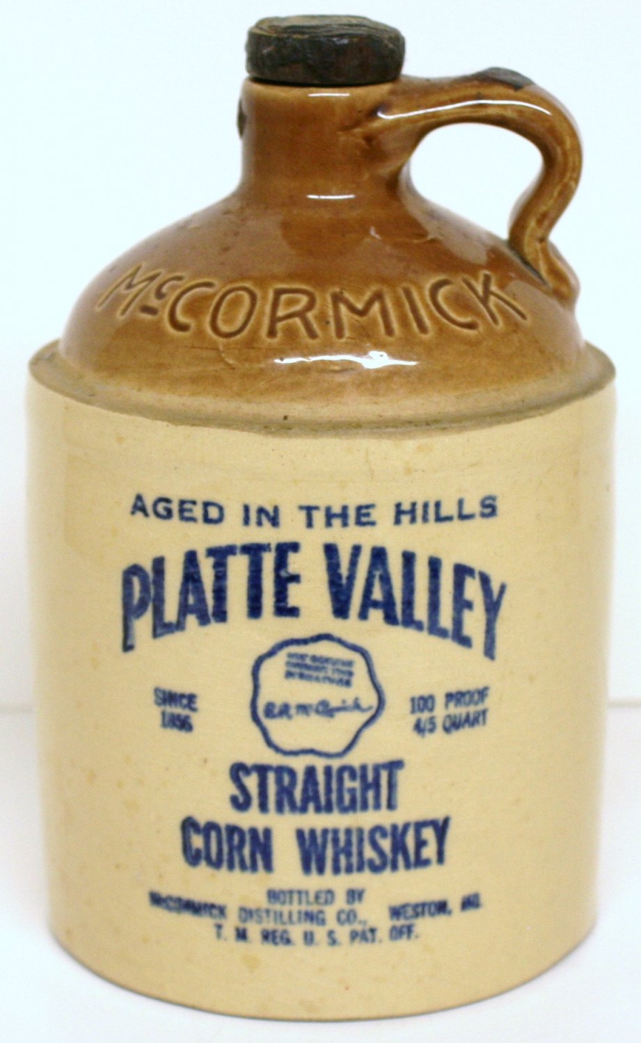 MCCORMICK PLATTE VALLEY WHISKEY JUG with CORK