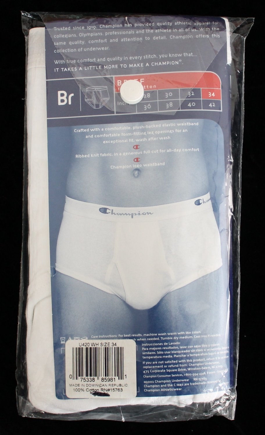 Discontinued 1 Pack (3 Pair) Champion White Briefs Size 34