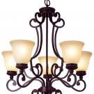Italian Style 5 Lt Oil Rubbed Bronze Chandelier with Amber Frost Glass 6564ROB
