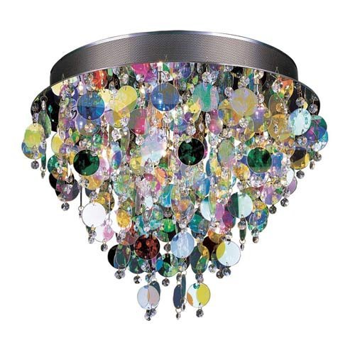 Trans Globe Chrome Flush Mount with Crystal and Multi Color Glass MDN-531