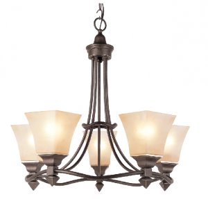 Trans Globe Antique Bronze Chandelier with Tea Stain Glass 70235