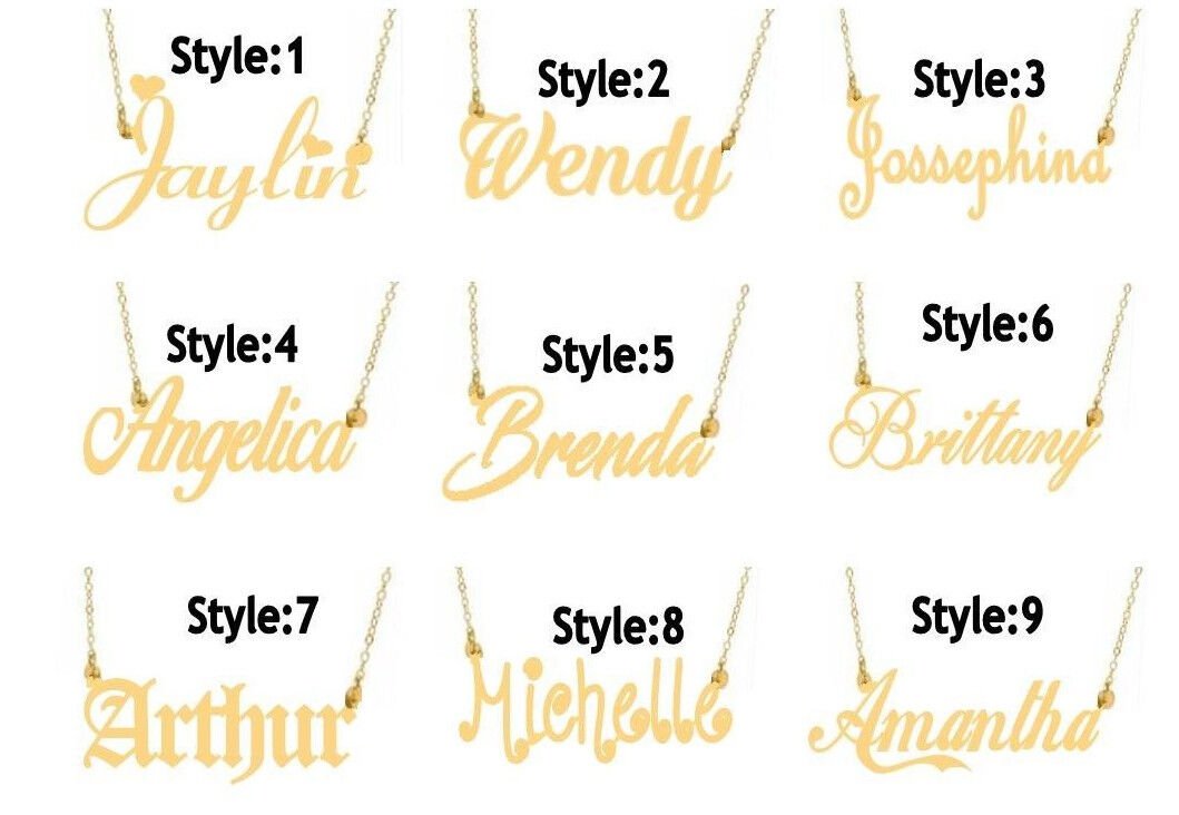 PERSONALIZED 14K GOLD PLATED NAME PLATE NECKLACE Any name Any Style Ship from US
