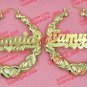 PERSONALIZED 14K GP 2.5" MEDIUM/LARGE XO BAMBOO NAME EARRINGS ANY NAME up to 9