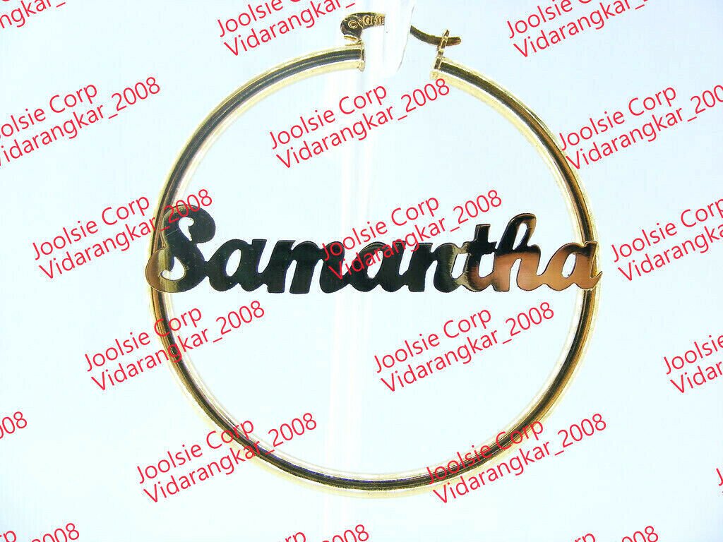 PERSONALIZED 14K GOLD PLATED 3.00"  (LARGE) PLAIN HOOP NAME EARRINGS ANY NAME