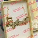 PERSONALIZED 14K GOLD PLATED SINGLE NAME PLATE CHAIN NECKLACE W/ ROLEX CROWN