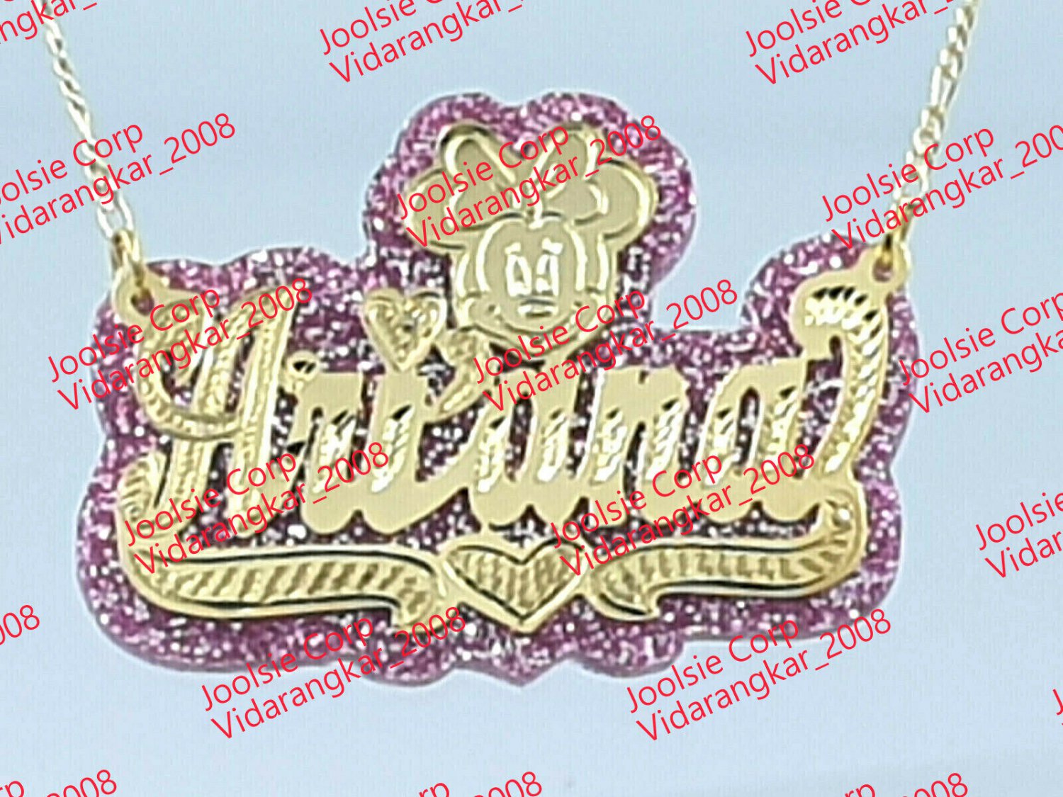 PERSONALIZED 14K GOLD PLATED GLITTER NAME PLATE CHAIN  NECKLACE ANY NAME/COLOR