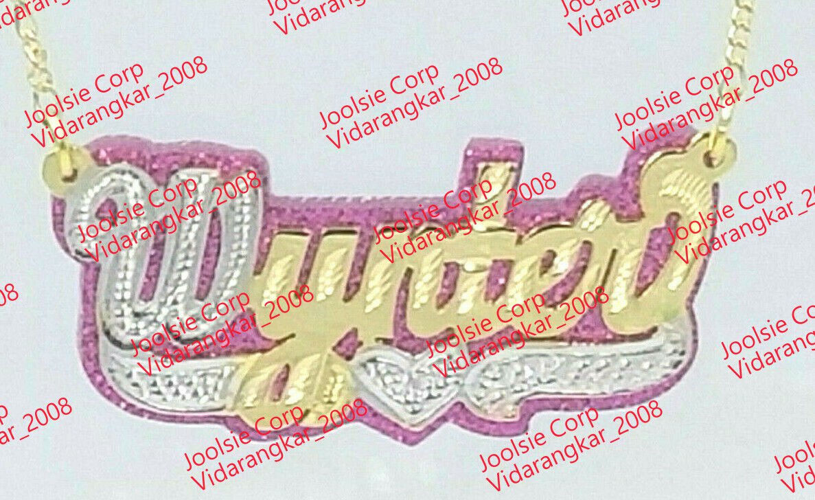 PERSONALIZED 14K GOLD PLATED ANY COLOR GLITTER BACKGROUND ANY NAME/COLR UP TO 9